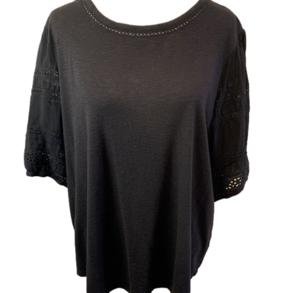 Casual Black Blouse with wider 3 quarters sleeve and accent stiching
